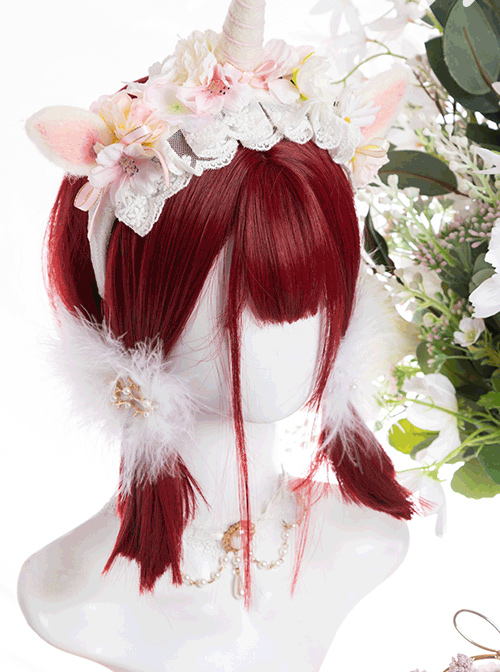 Wine Red Gothic Lolita Short Straight Wigs