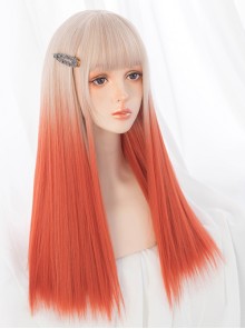 Beige-gold Gradient Orange Long Straight Wig Sweet Lolita Wigs