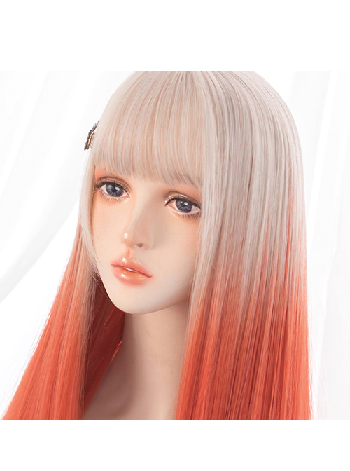 Beige-gold Gradient Orange Long Straight Wig Sweet Lolita Wigs