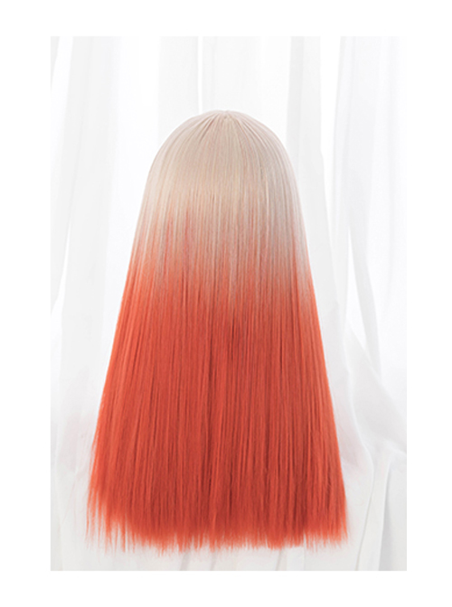 Beige-gold Gradient Orange Long Straight Wig Sweet Lolita Wigs