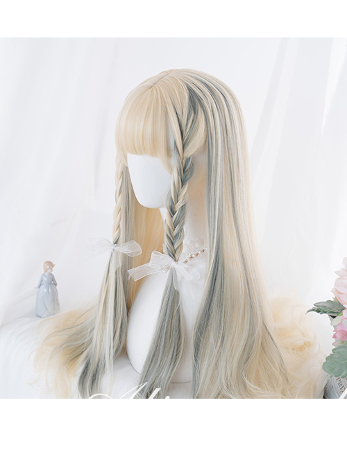 Beige Gradient Gray Long Curly Wig Classic Lolita Wigs