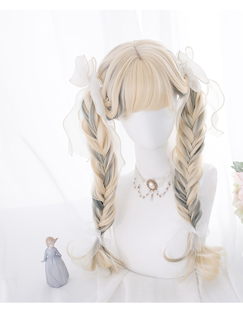 Beige Gradient Gray Long Curly Wig Classic Lolita Wigs