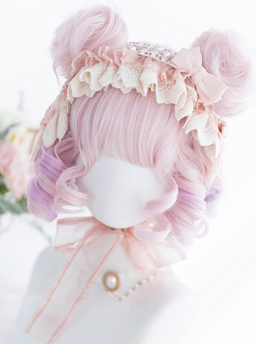 Candy Pink Gradient Short Curly Wig Sweet Lolita Wigs