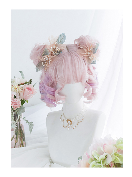 Candy Pink Gradient Short Curly Wig Sweet Lolita Wigs