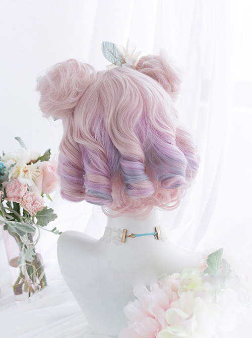 Candy Pink Gradient Short Curly Wig Sweet Lolita Wigs