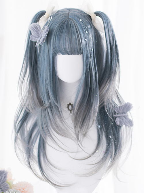 Blue Gradient Gray Long Curly Wig Classic Lolita Wigs