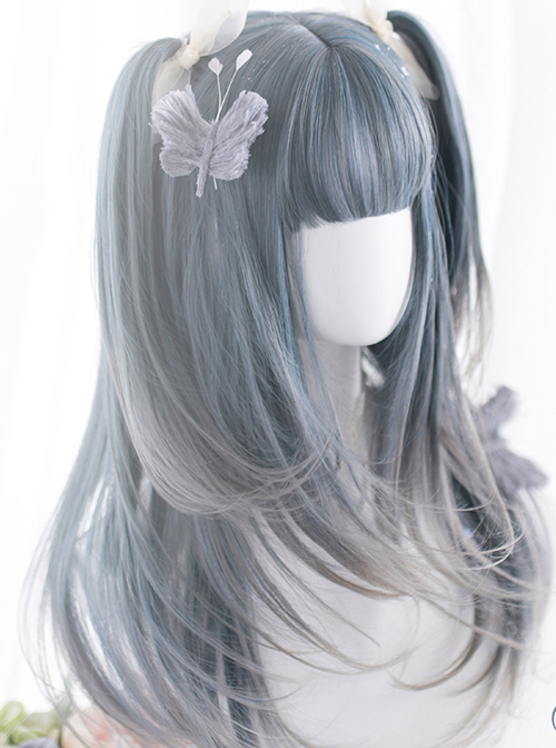 Blue Gradient Gray Long Curly Wig Classic Lolita Wigs