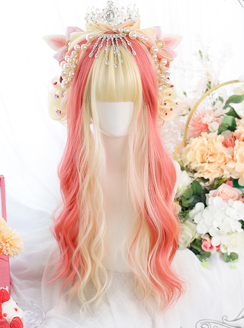 Golden Highlight Pink Long Curly Wig Classic Lolita Wigs