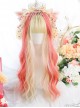 Golden Highlight Pink Long Curly Wig Classic Lolita Wigs