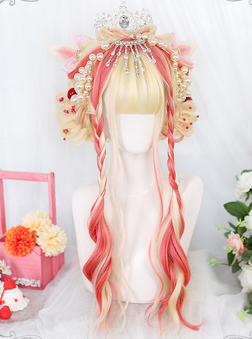 Golden Highlight Pink Long Curly Wig Classic Lolita Wigs