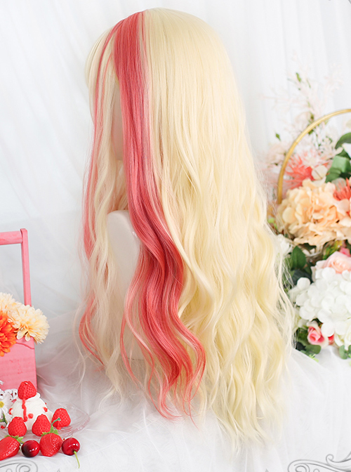 Golden Highlight Pink Long Curly Wig Classic Lolita Wigs