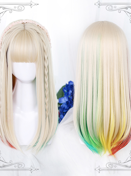 Golden Long Straight Wig Inner Layer Four Colors Sweet Lolita Wigs