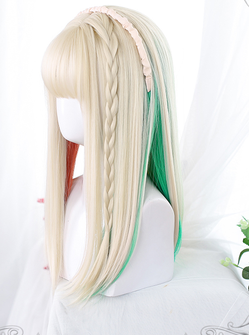 Golden Long Straight Wig Inner Layer Four Colors Sweet Lolita Wigs