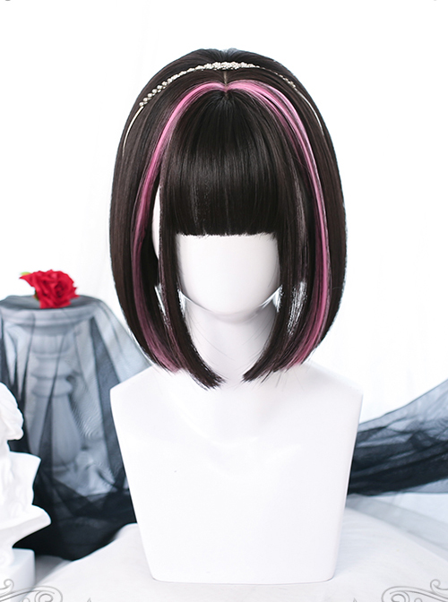 Natural Hair Band Style Dyed Short Straight Wig Gothic Lolita Wigs