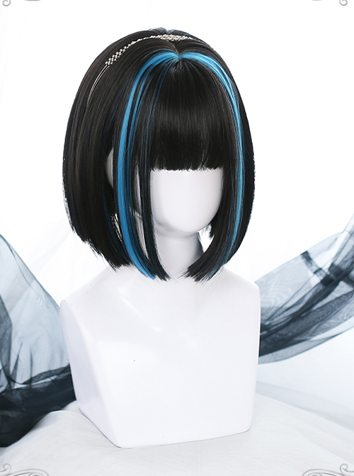 Natural Hair Band Style Dyed Short Straight Wig Gothic Lolita Wigs