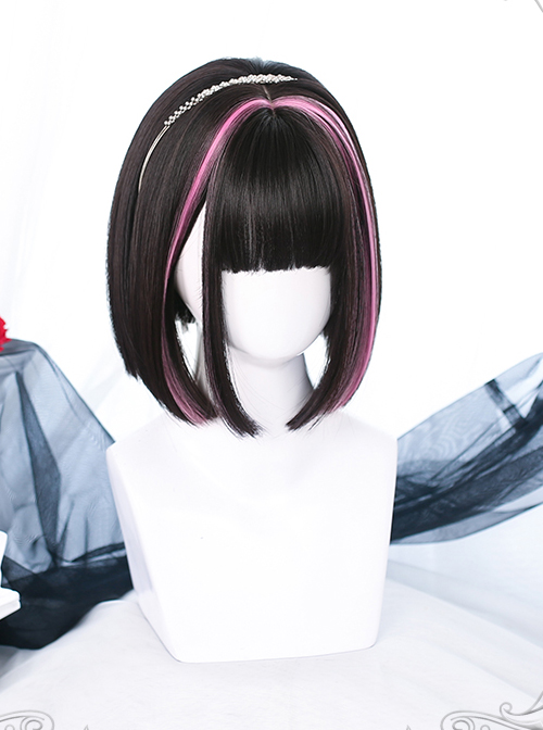 Natural Hair Band Style Dyed Short Straight Wig Gothic Lolita Wigs