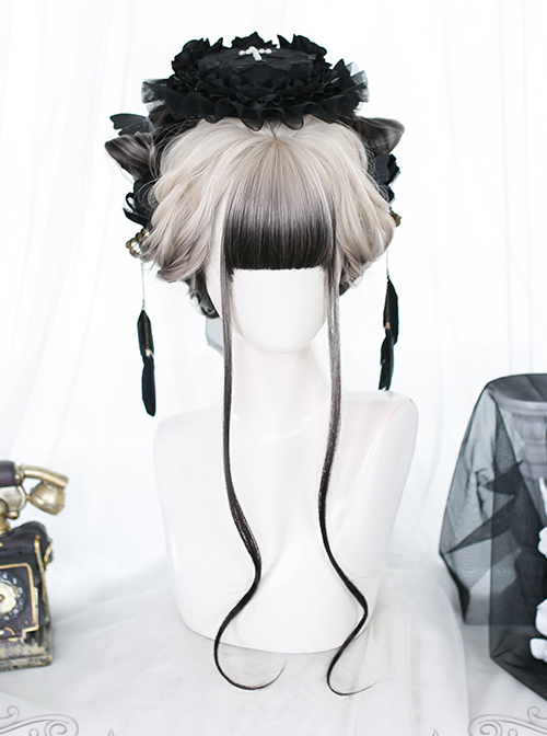 White Gradient Black Long Curly Wig Classic Lolita Wigs