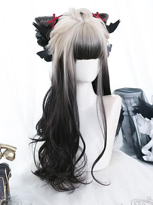 White Gradient Black Long Curly Wig Classic Lolita Wigs