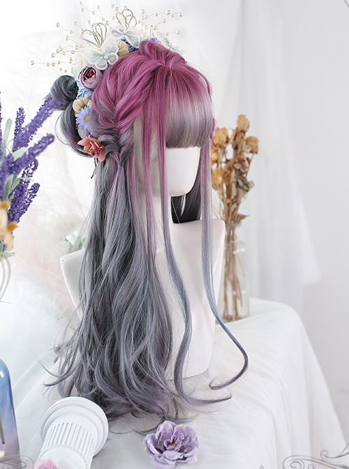 Purple Natural Gradient Gray Green Long Curly Wig Classic Lolita Wigs