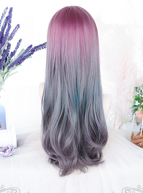 Purple Natural Gradient Gray Green Long Curly Wig Classic Lolita Wigs