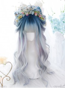 Dark Green Gradient Purple Gray Classic Lolita Long Wigs