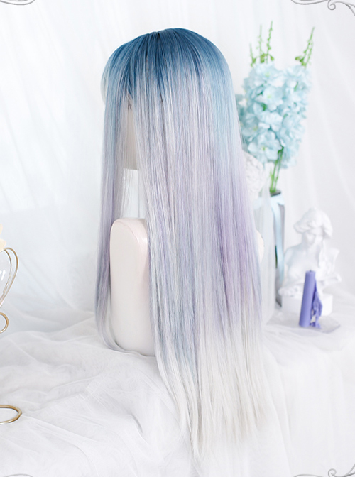 Dark Green Gradient Purple Gray Classic Lolita Long Wigs