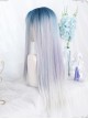 Dark Green Gradient Purple Gray Classic Lolita Long Wigs