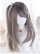 Gray Oblique Bangs Medium Long Natural Straight Wig Classic Lolita Wigs