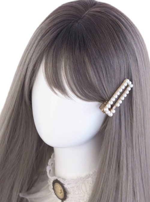 Gray Oblique Bangs Medium Long Natural Straight Wig Classic Lolita Wigs