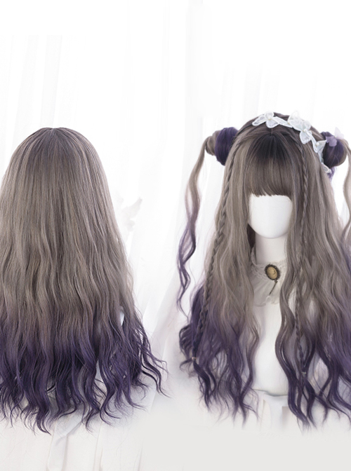 Dark Gray Gradient Dark Purple Long Curly Wig Sweet Lolita Wigs