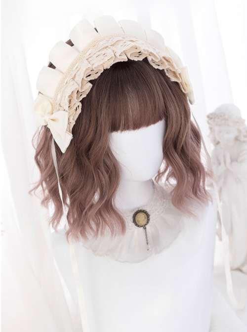 Natural Gradient Pink Brown Short Curly Wig Sweet Lolita Wigs