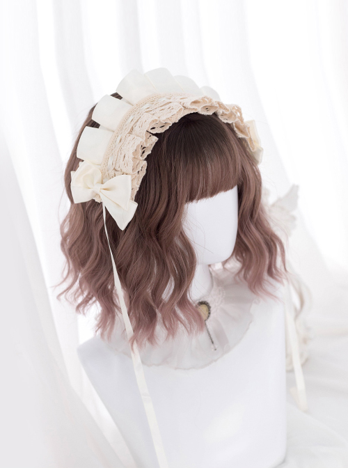 Natural Gradient Pink Brown Short Curly Wig Sweet Lolita Wigs