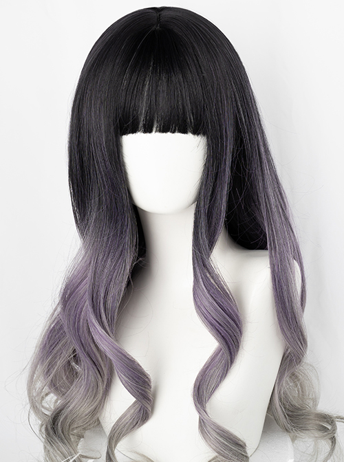 Black Natural Gradient Purple Gray Classic Lolita Long Curly Wigs