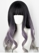Black Natural Gradient Purple Gray Classic Lolita Long Curly Wigs