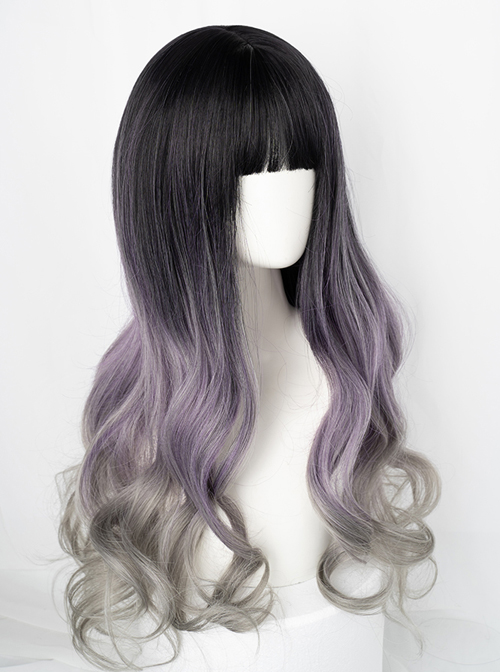 Black Natural Gradient Purple Gray Classic Lolita Long Curly Wigs