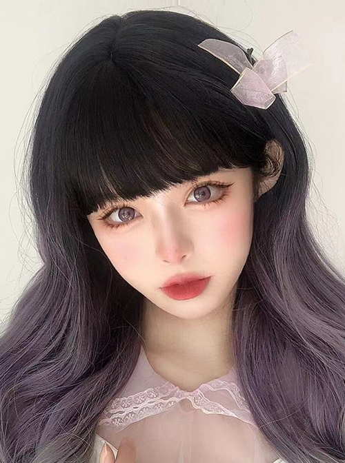 Black Natural Gradient Purple Gray Classic Lolita Long Curly Wigs