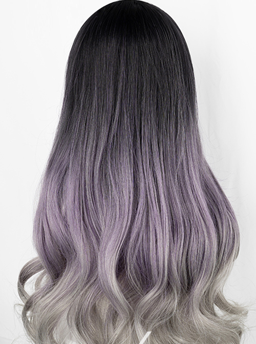 Black Natural Gradient Purple Gray Classic Lolita Long Curly Wigs