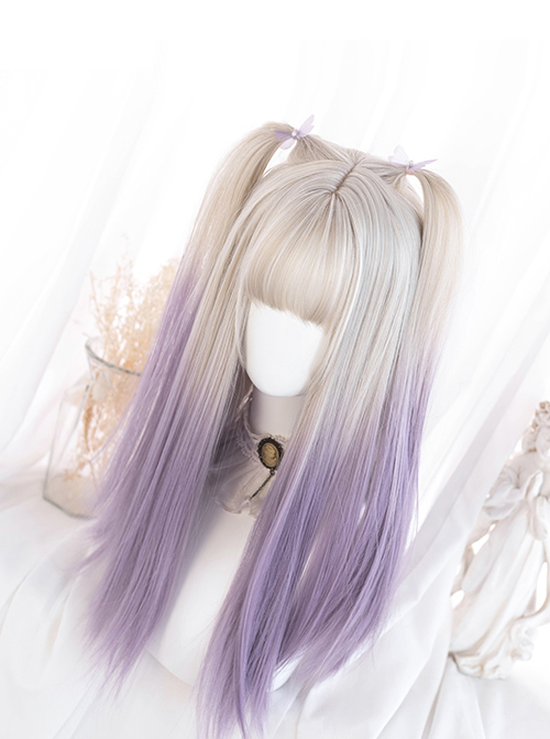 Moon Gray Gradient Purple Long Straight Wig Sweet Lolita Wigs