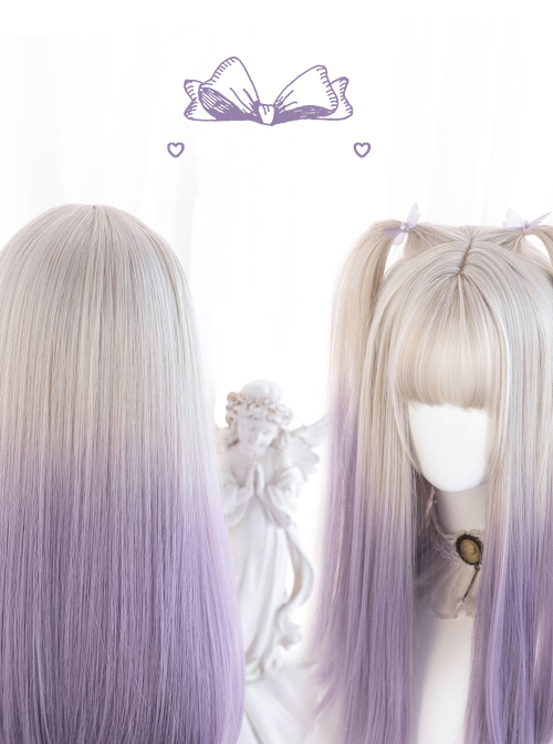 Moon Gray Gradient Purple Long Straight Wig Sweet Lolita Wigs