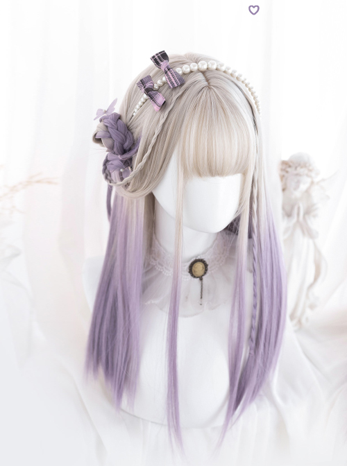 Moon Gray Gradient Purple Long Straight Wig Sweet Lolita Wigs