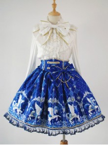 Lolita classic Pegasus deep blue Phnom Penh bowknot decorative skirt