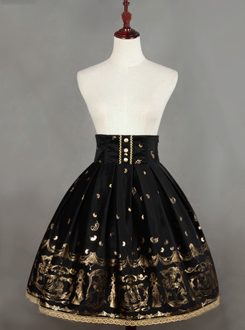 Black Swan Lake Gold Stamping high waist half skirt