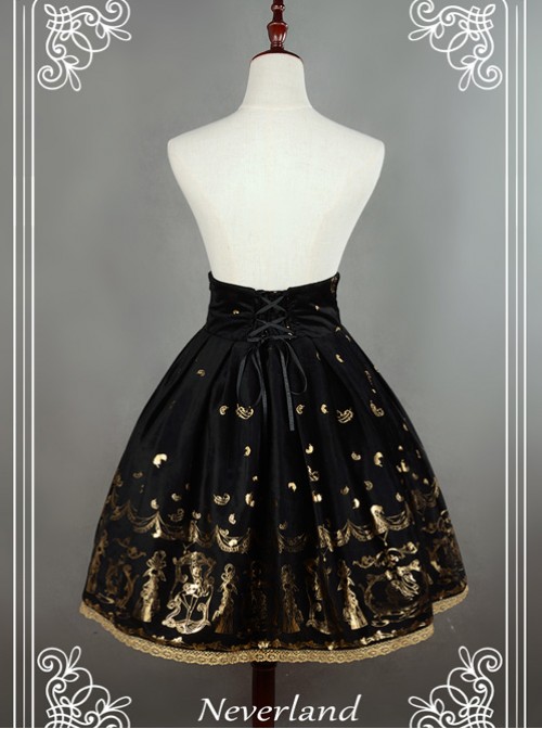 Black Swan Lake Gold Stamping high waist half skirt