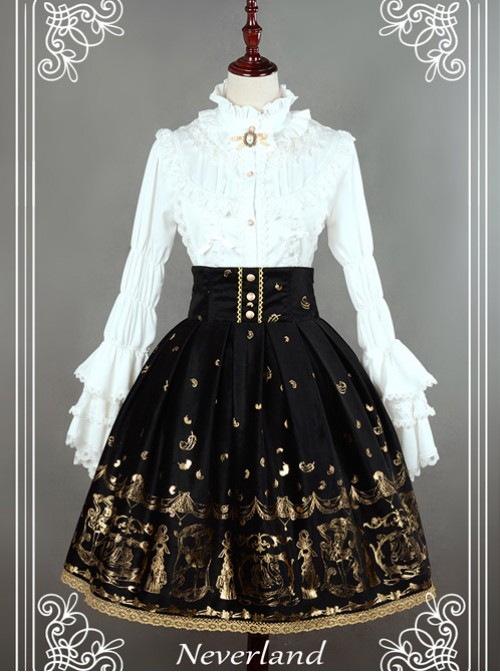 Black Swan Lake Gold Stamping high waist half skirt