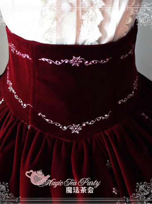 Winter Mass Embroidery Wine Red High Waist Classic Lolita Skirt