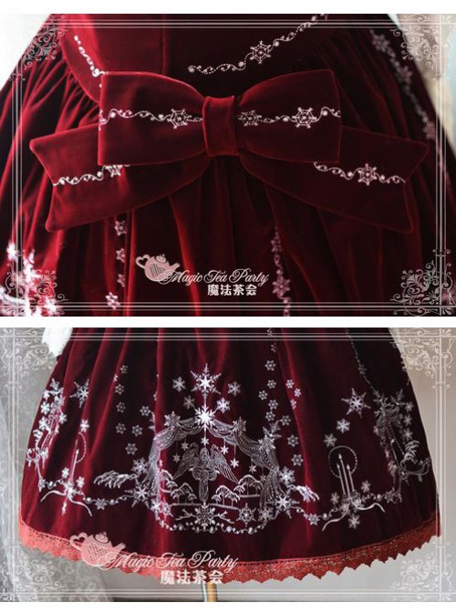 Winter Mass Embroidery Wine Red High Waist Classic Lolita Skirt