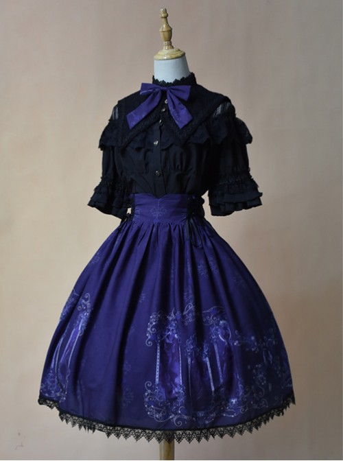 Nightmare Curse Double Binding Bands Blue Lolita Skirt