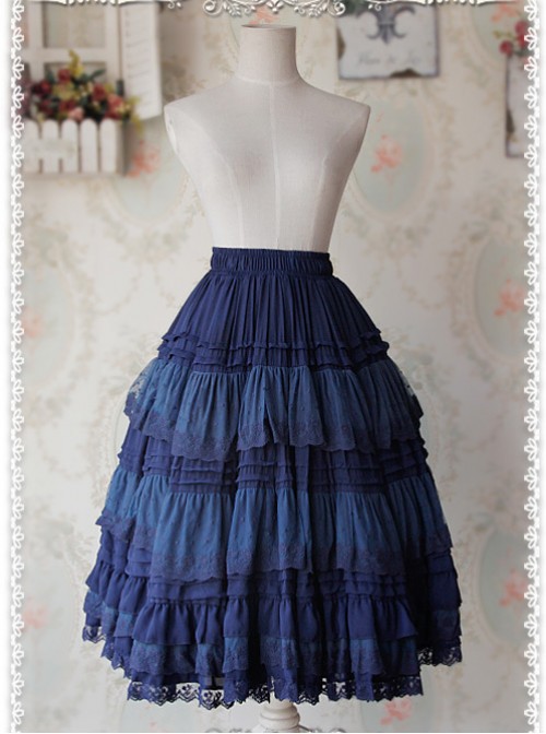 Peacock Blue Elegant Multi Layer Chiffon Lolita Petticoat