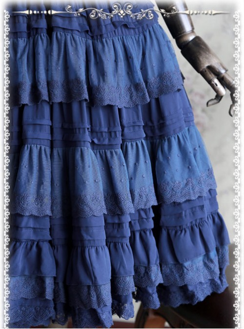 Peacock Blue Elegant Multi Layer Chiffon Lolita Petticoat