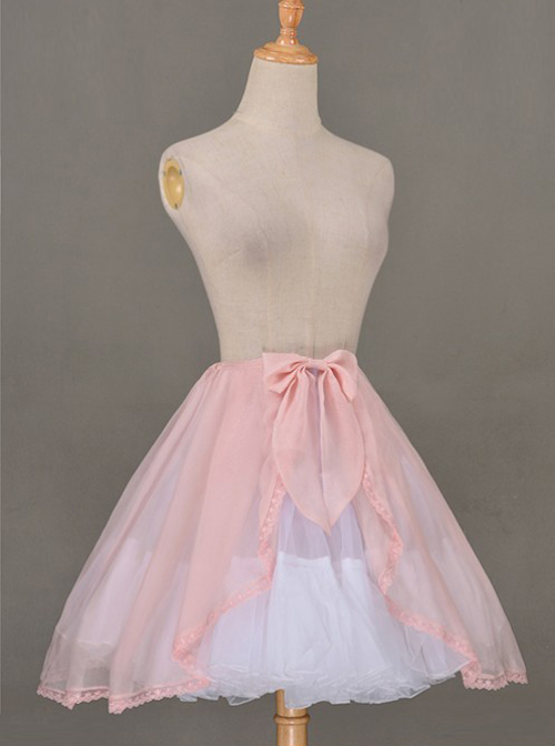 All-match Pink Chiffon Bowknot Lolita Transparent Skirt